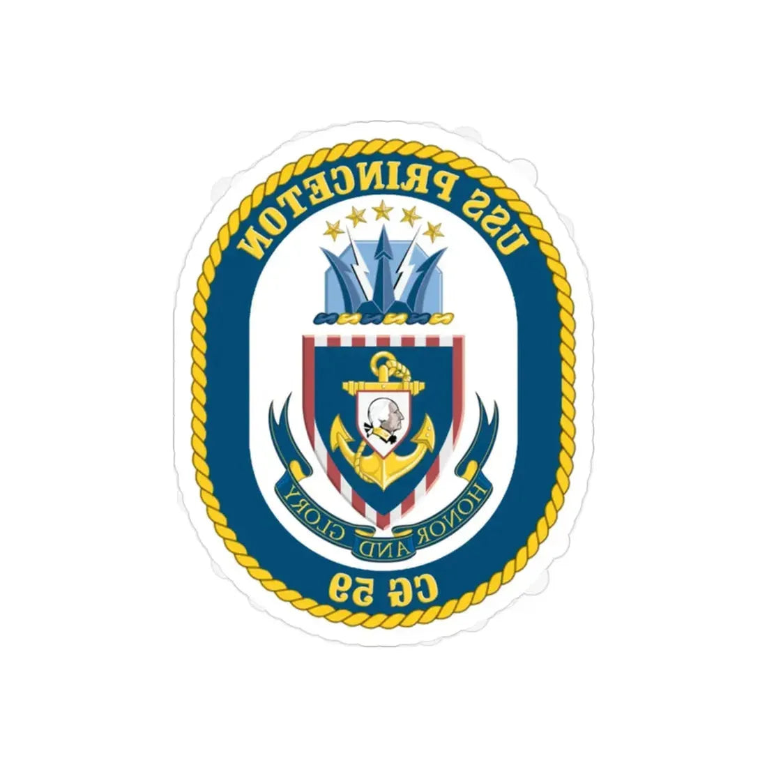 USS Princeton CG 59 Crest (U.S. Navy) REVERSE PRINT Transparent Die-Cut STICKER 2 Inch Die-Cut Transparent - The Sticker Space