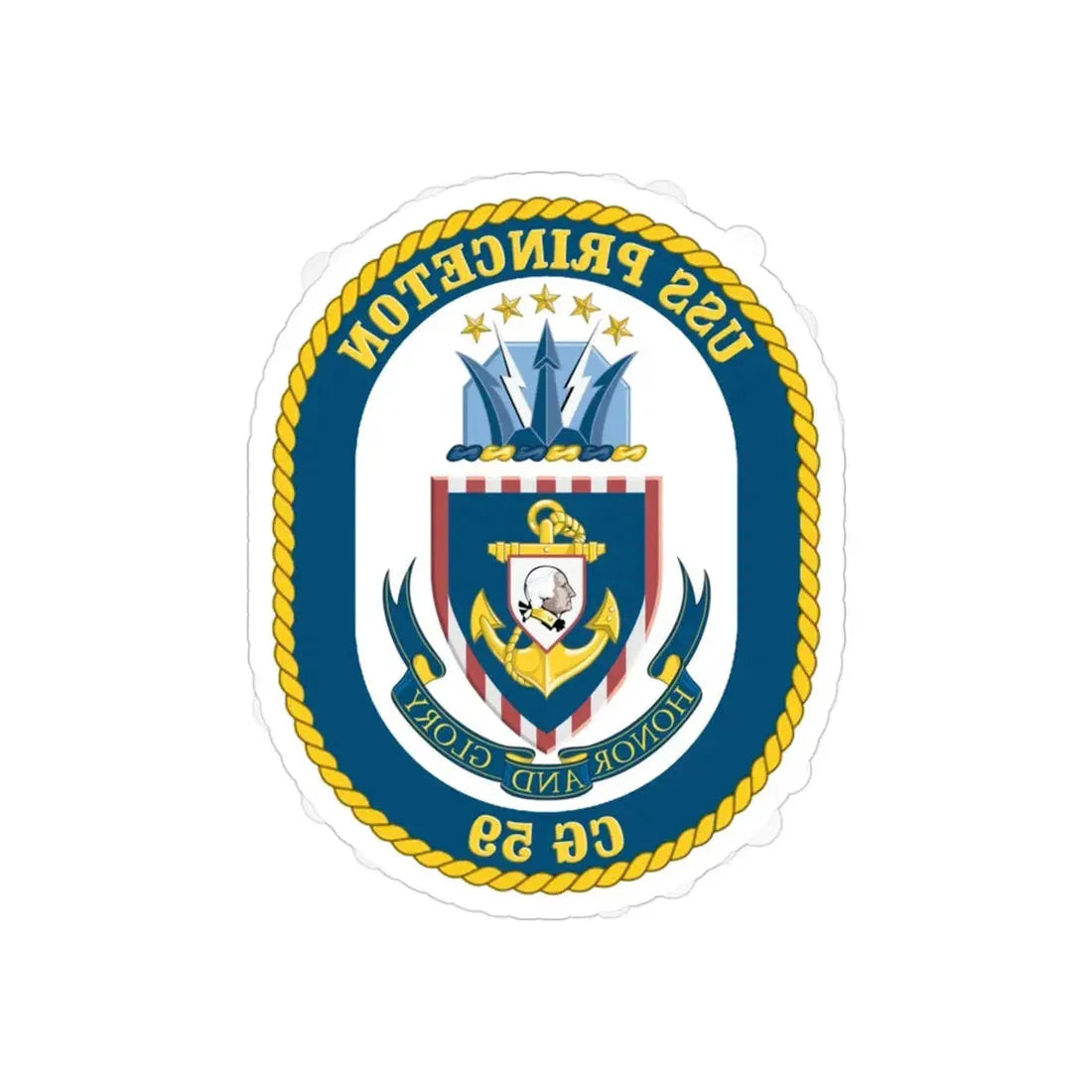 USS Princeton CG 59 Crest (U.S. Navy) REVERSE PRINT Transparent Die-Cut STICKER 3 Inch Die-Cut Transparent - The Sticker Space