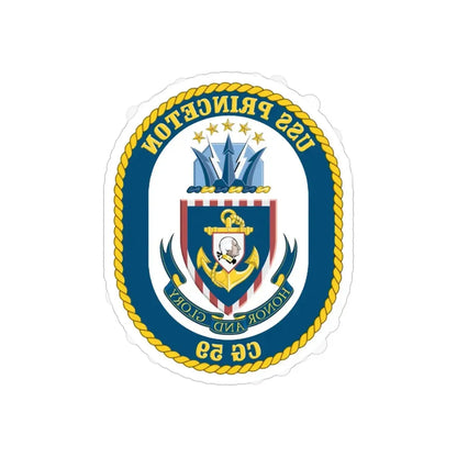 USS Princeton CG 59 Crest (U.S. Navy) REVERSE PRINT Transparent Die-Cut STICKER 4 Inch Die-Cut Transparent - The Sticker Space
