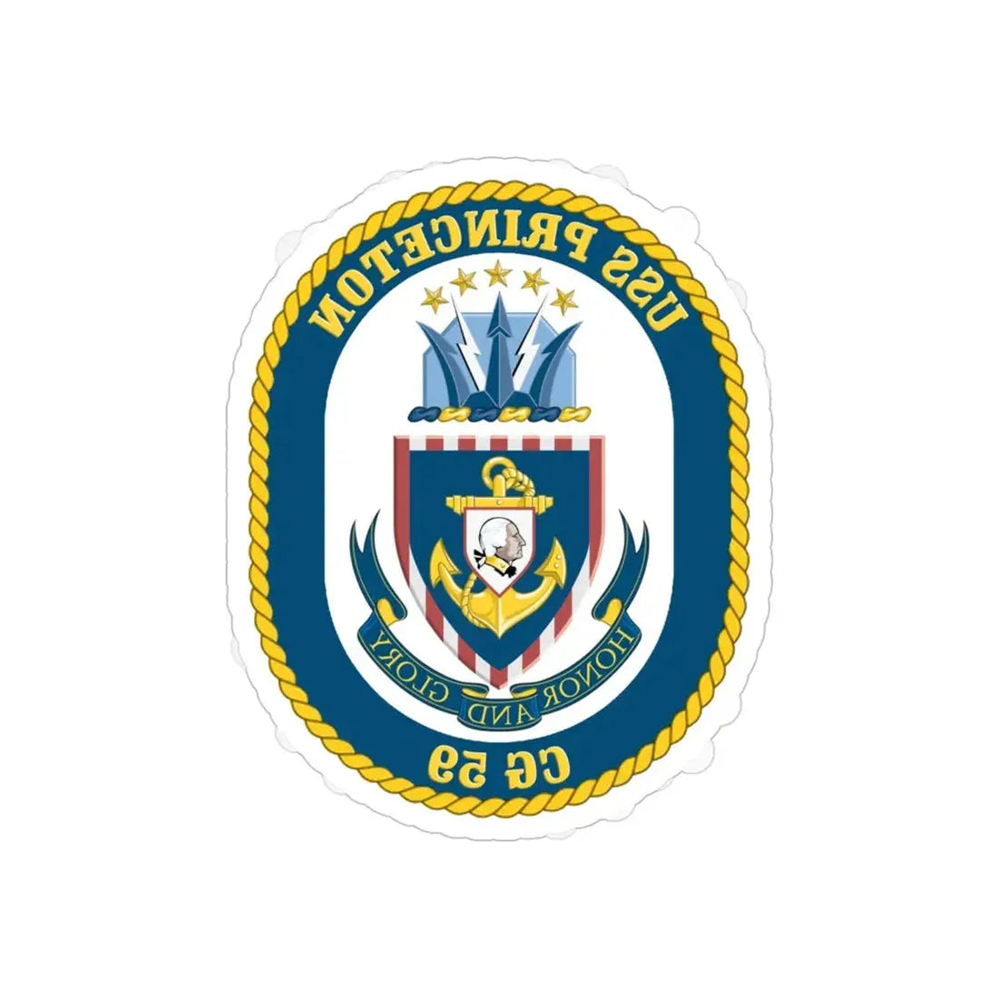 USS Princeton CG 59 Crest (U.S. Navy) REVERSE PRINT Transparent Die-Cut STICKER 5 Inch Die-Cut Transparent - The Sticker Space