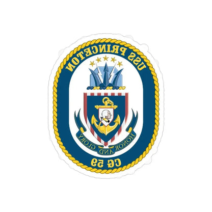 USS Princeton CG 59 Crest (U.S. Navy) REVERSE PRINT Transparent Die-Cut STICKER 5 Inch Die-Cut Transparent - The Sticker Space