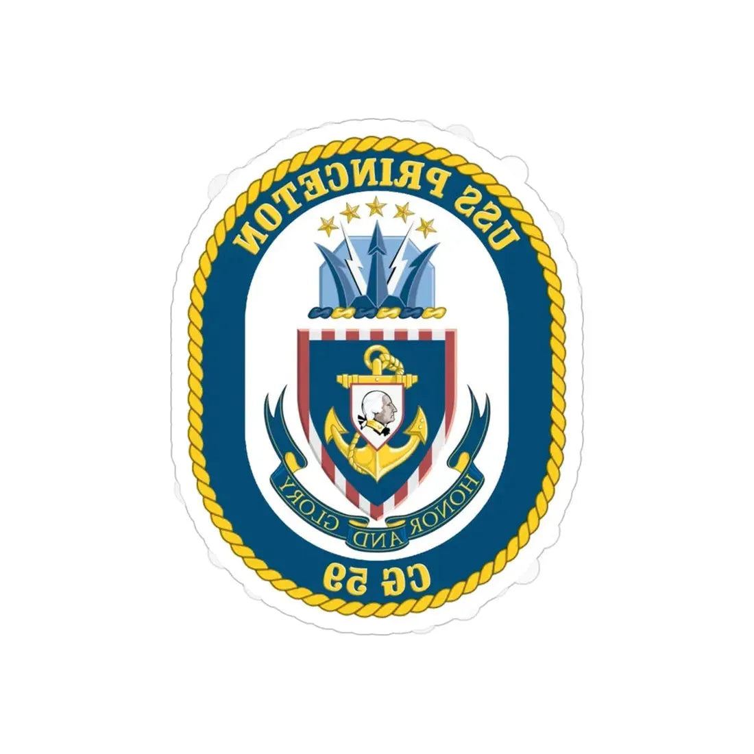 USS Princeton CG 59 Crest (U.S. Navy) REVERSE PRINT Transparent Die-Cut STICKER 6 Inch Die-Cut Transparent - The Sticker Space