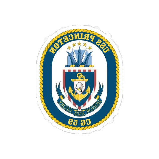 USS Princeton CG 59 Crest (U.S. Navy) REVERSE PRINT Transparent Die-Cut STICKER 6 Inch Die-Cut Transparent - The Sticker Space