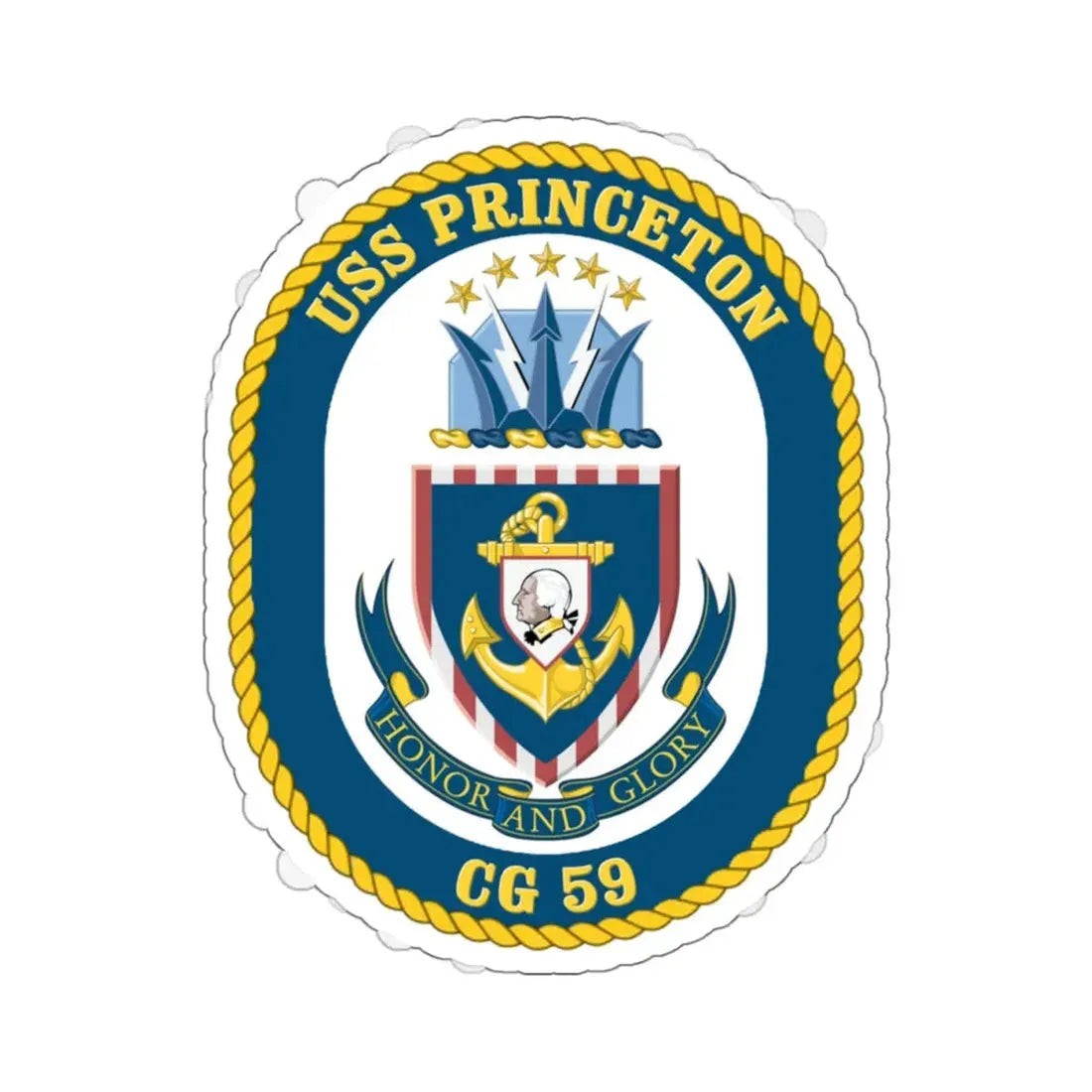 USS Princeton CG 59 Crest (U.S. Navy) STICKER Vinyl Kiss-Cut Decal 4 Inch White - The Sticker Space