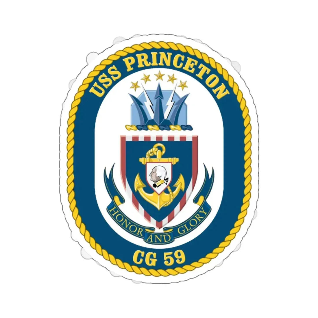 USS Princeton CG 59 Crest (U.S. Navy) STICKER Vinyl Kiss-Cut Decal 6 Inch White - The Sticker Space