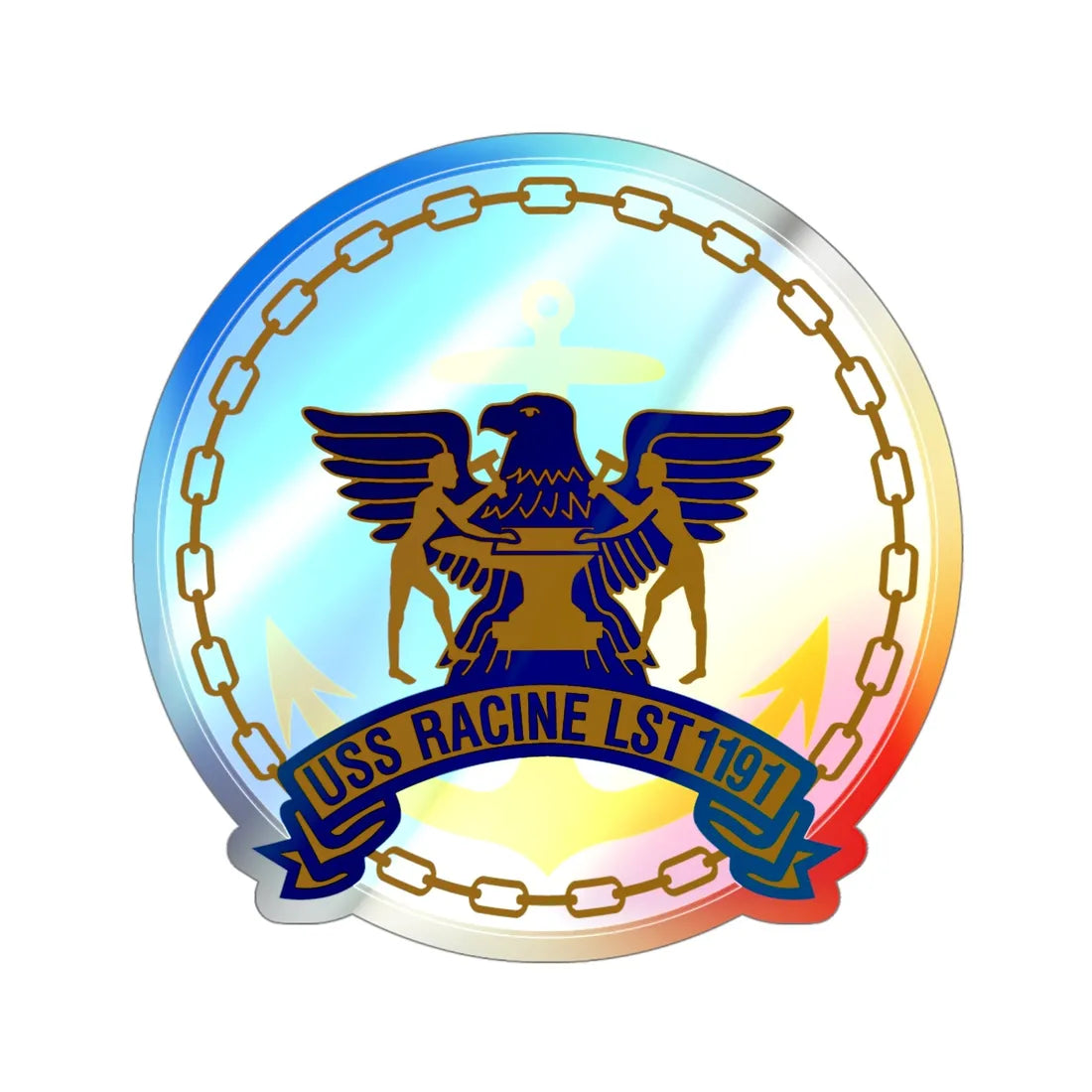 USS Racine LPT 1191 (U.S. Navy) Holographic STICKER Die-Cut Vinyl Decal 4 Inch Holographic - The Sticker Space