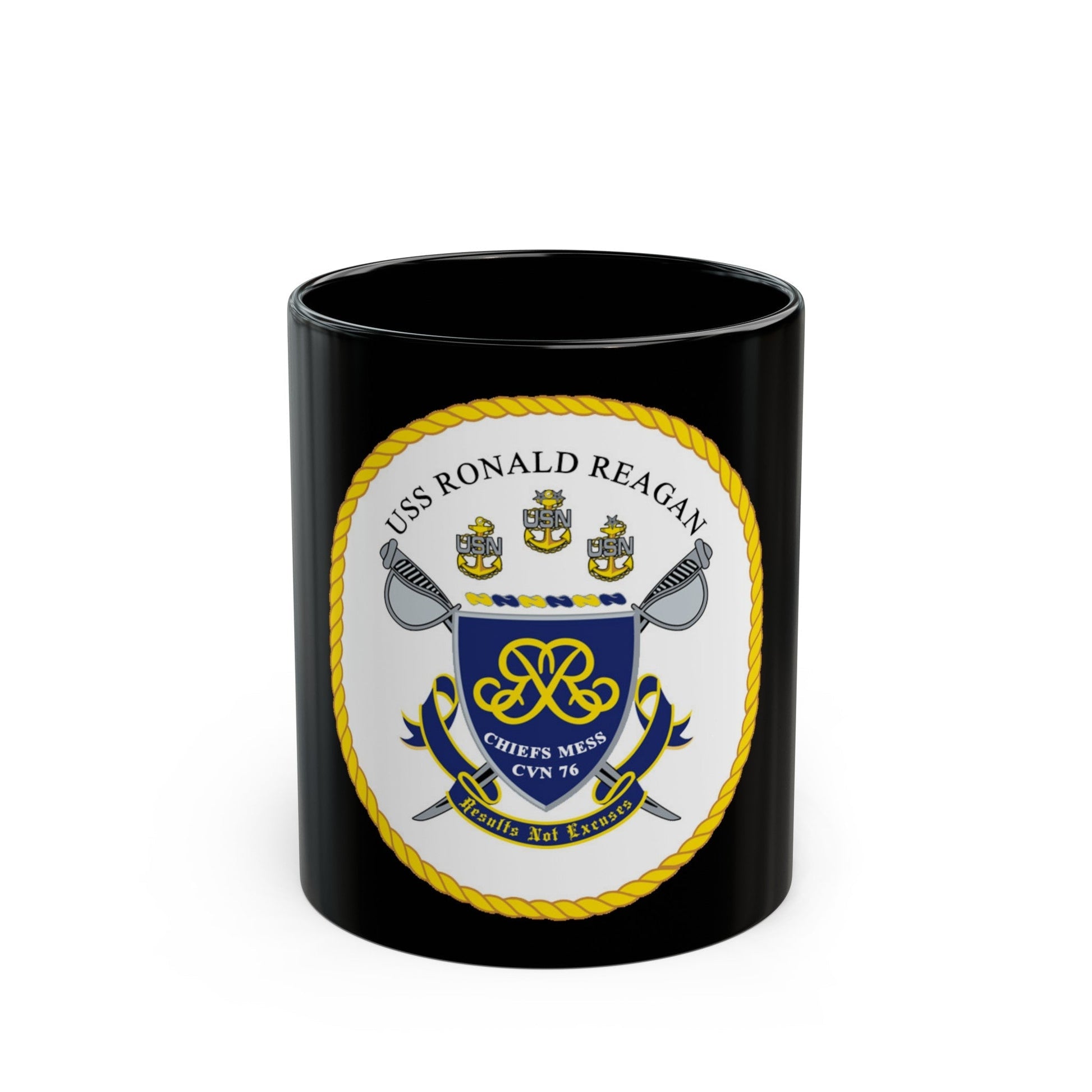 USS Ronald Reagan CVN 76 Chief (U.S. Navy) Black Coffee Mug-11oz-The Sticker Space