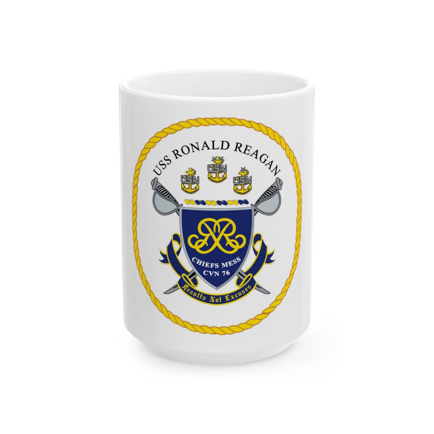 USS Ronald Reagan CVN 76 Chief (U.S. Navy) White Coffee Mug-15oz-The Sticker Space