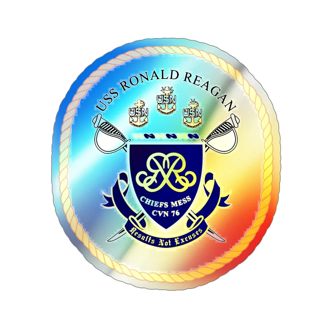 USS Ronald Reagan CVN 76 Chief (U.S. Navy) Holographic STICKER Die-Cut Vinyl Decal 6 Inch Holographic - The Sticker Space