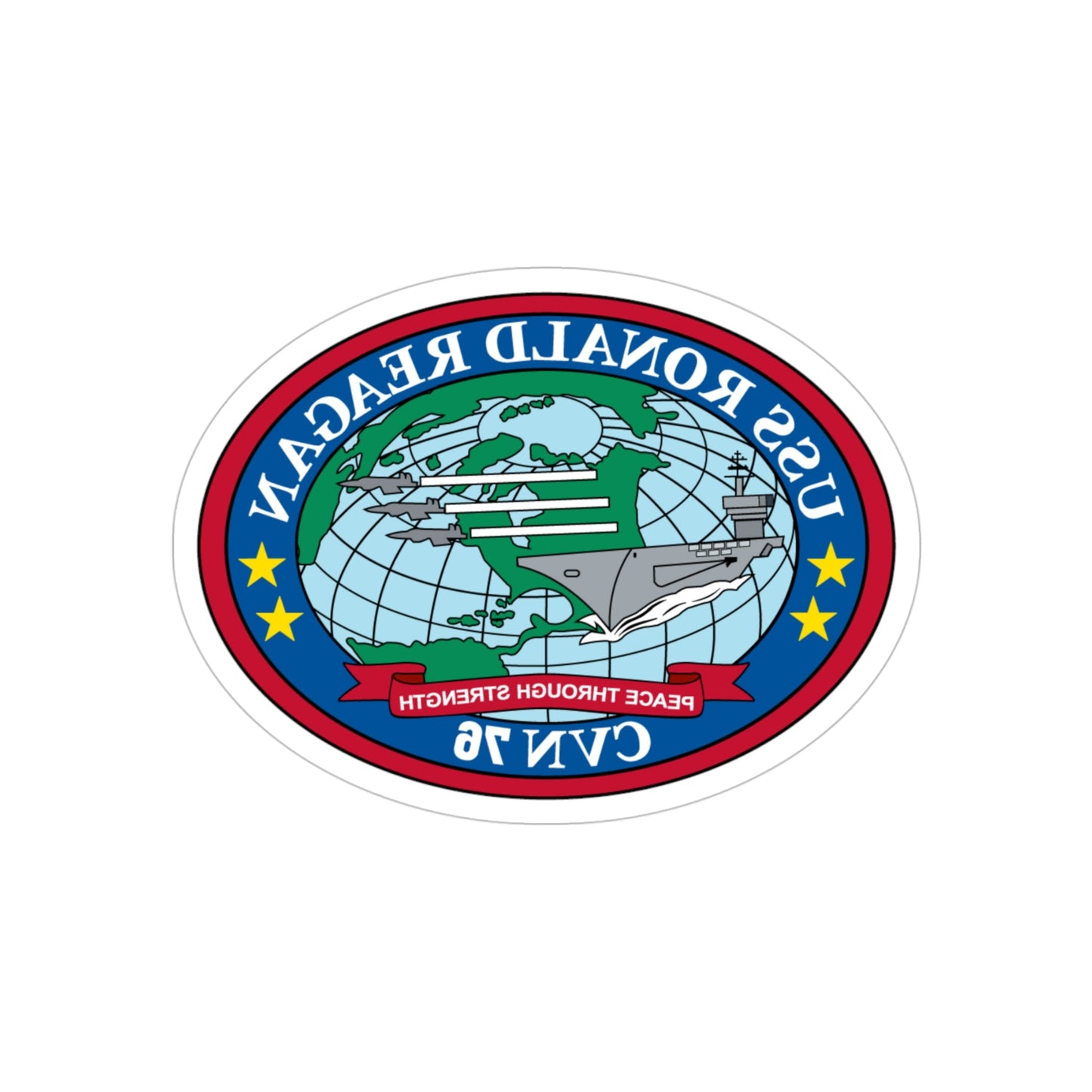 USS Ronald Reagan CVN 76 (U.S. Navy) REVERSE PRINT Transparent STICKER-4" × 4"-The Sticker Space