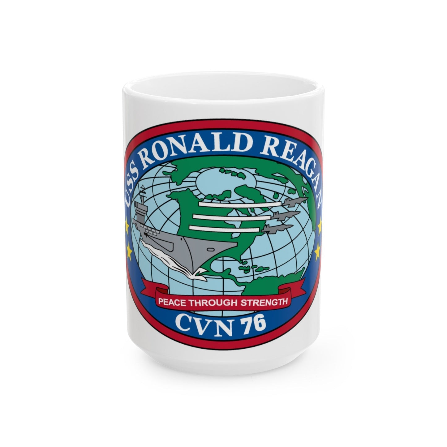 USS Ronald Reagan CVN 76 (U.S. Navy) White Coffee Mug-15oz-The Sticker Space