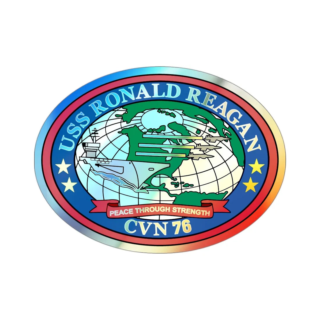 USS Ronald Reagan CVN 76 (U.S. Navy) Holographic STICKER Die-Cut Vinyl Decal 3 Inch Holographic - The Sticker Space