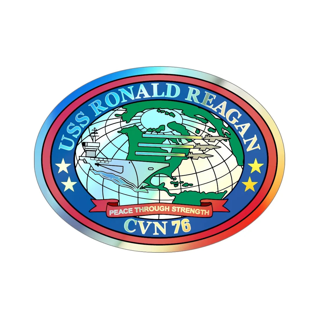 USS Ronald Reagan CVN 76 (U.S. Navy) Holographic STICKER Die-Cut Vinyl Decal 5 Inch Holographic - The Sticker Space