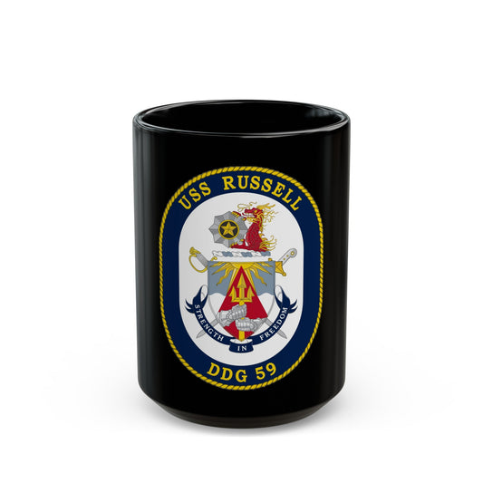 USS Russell DDG 59 Crest (U.S. Navy) Black Coffee Mug-15oz-The Sticker Space