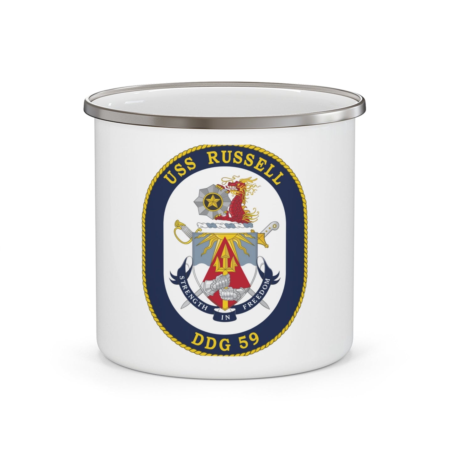 USS Russell DDG 59 Crest (U.S. Navy) Enamel Mug 12oz-12oz-The Sticker Space