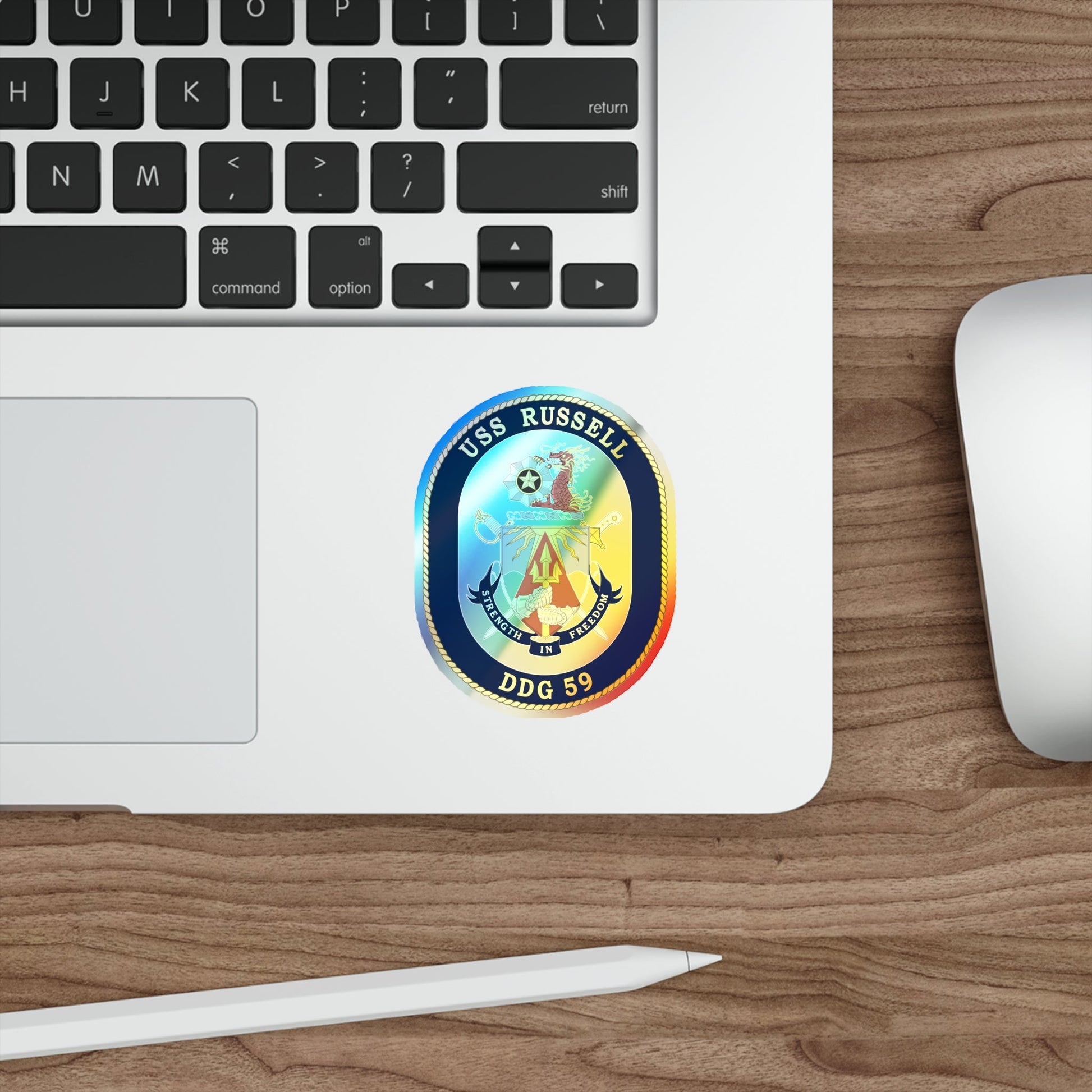 USS Russell DDG 59 Crest (U.S. Navy) Holographic STICKER Die-Cut Vinyl Decal-The Sticker Space