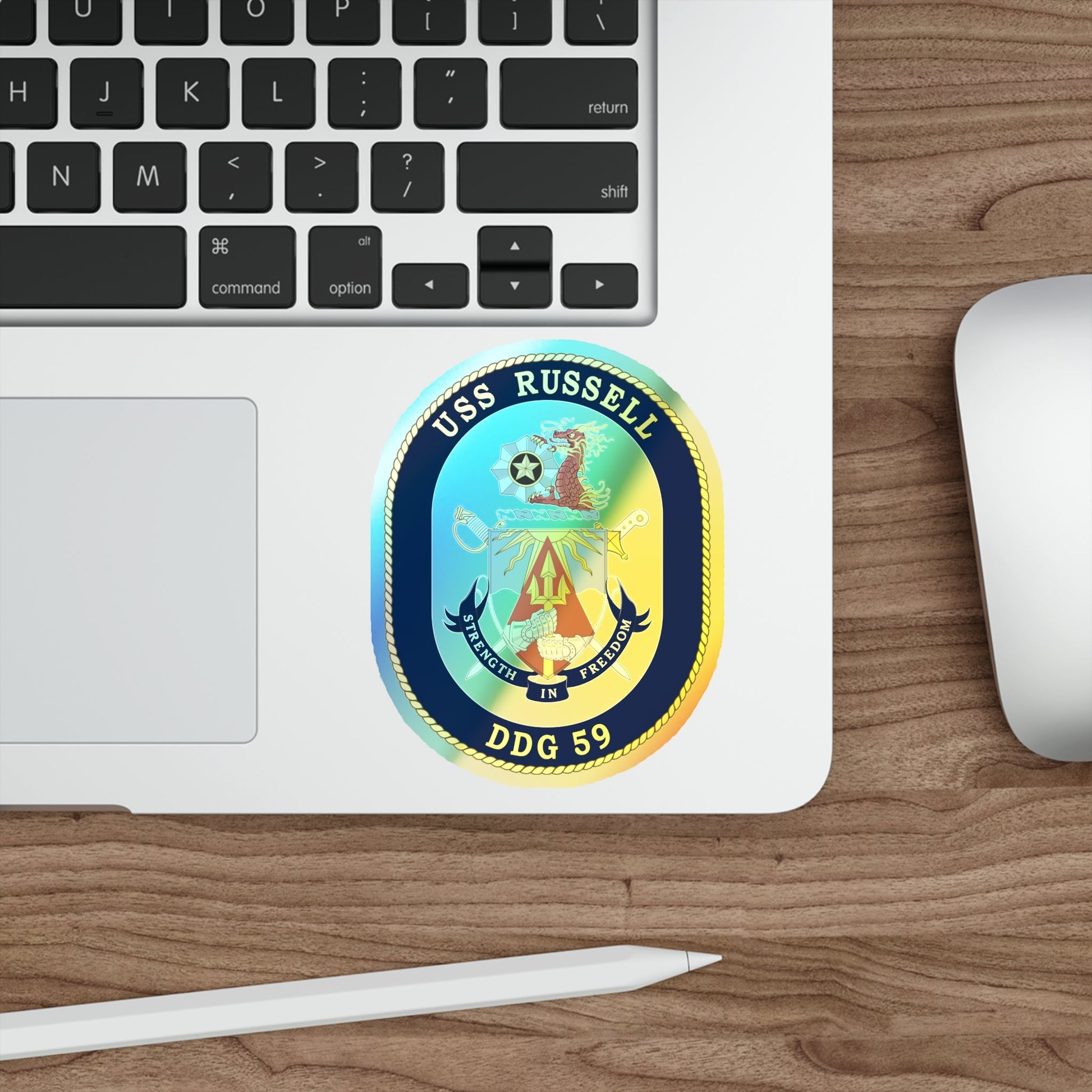 USS Russell DDG 59 Crest (U.S. Navy) Holographic STICKER Die-Cut Vinyl Decal-The Sticker Space