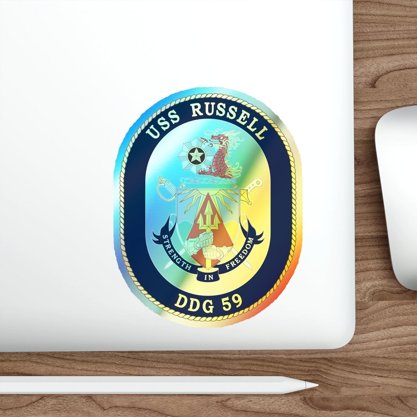 USS Russell DDG 59 Crest (U.S. Navy) Holographic STICKER Die-Cut Vinyl Decal-The Sticker Space