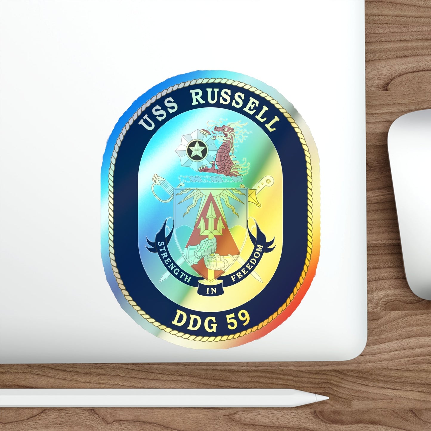 USS Russell DDG 59 Crest (U.S. Navy) Holographic STICKER Die-Cut Vinyl Decal-The Sticker Space