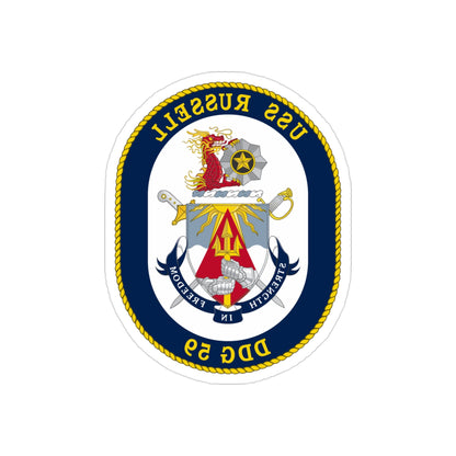 USS Russell DDG 59 Crest (U.S. Navy) REVERSE PRINT Transparent STICKER-3" × 3"-The Sticker Space