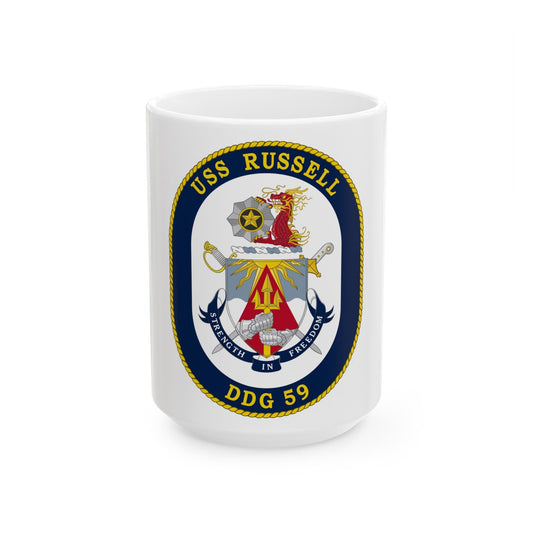 USS Russell DDG 59 Crest (U.S. Navy) White Coffee Mug-15oz-The Sticker Space