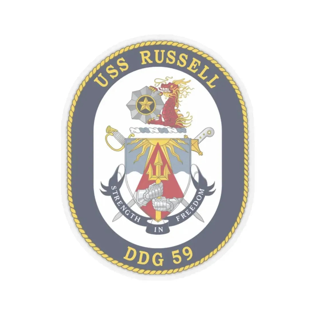 USS Russell DDG 59 Crest (U.S. Navy) STICKER Vinyl Kiss-Cut Decal 2 Inch Transparent - The Sticker Space