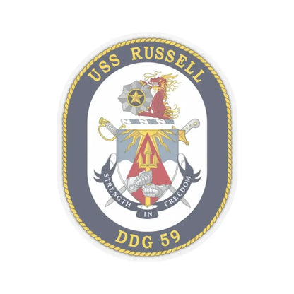 USS Russell DDG 59 Crest (U.S. Navy) STICKER Vinyl Kiss-Cut Decal 2 Inch Transparent - The Sticker Space