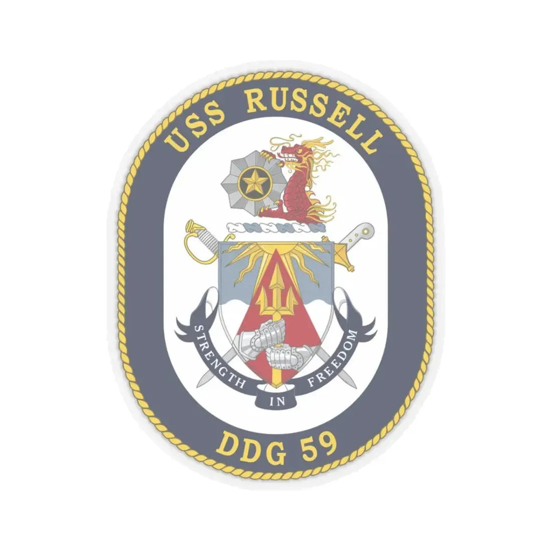 USS Russell DDG 59 Crest (U.S. Navy) STICKER Vinyl Kiss-Cut Decal 3 Inch Transparent - The Sticker Space