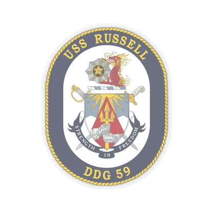 USS Russell DDG 59 Crest (U.S. Navy) STICKER Vinyl Kiss-Cut Decal 3 Inch Transparent - The Sticker Space