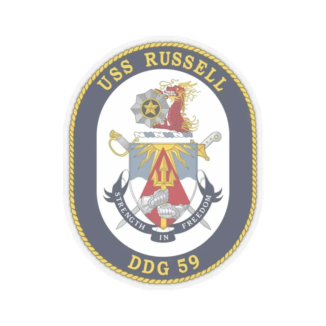 USS Russell DDG 59 Crest (U.S. Navy) STICKER Vinyl Kiss-Cut Decal 4 Inch Transparent - The Sticker Space