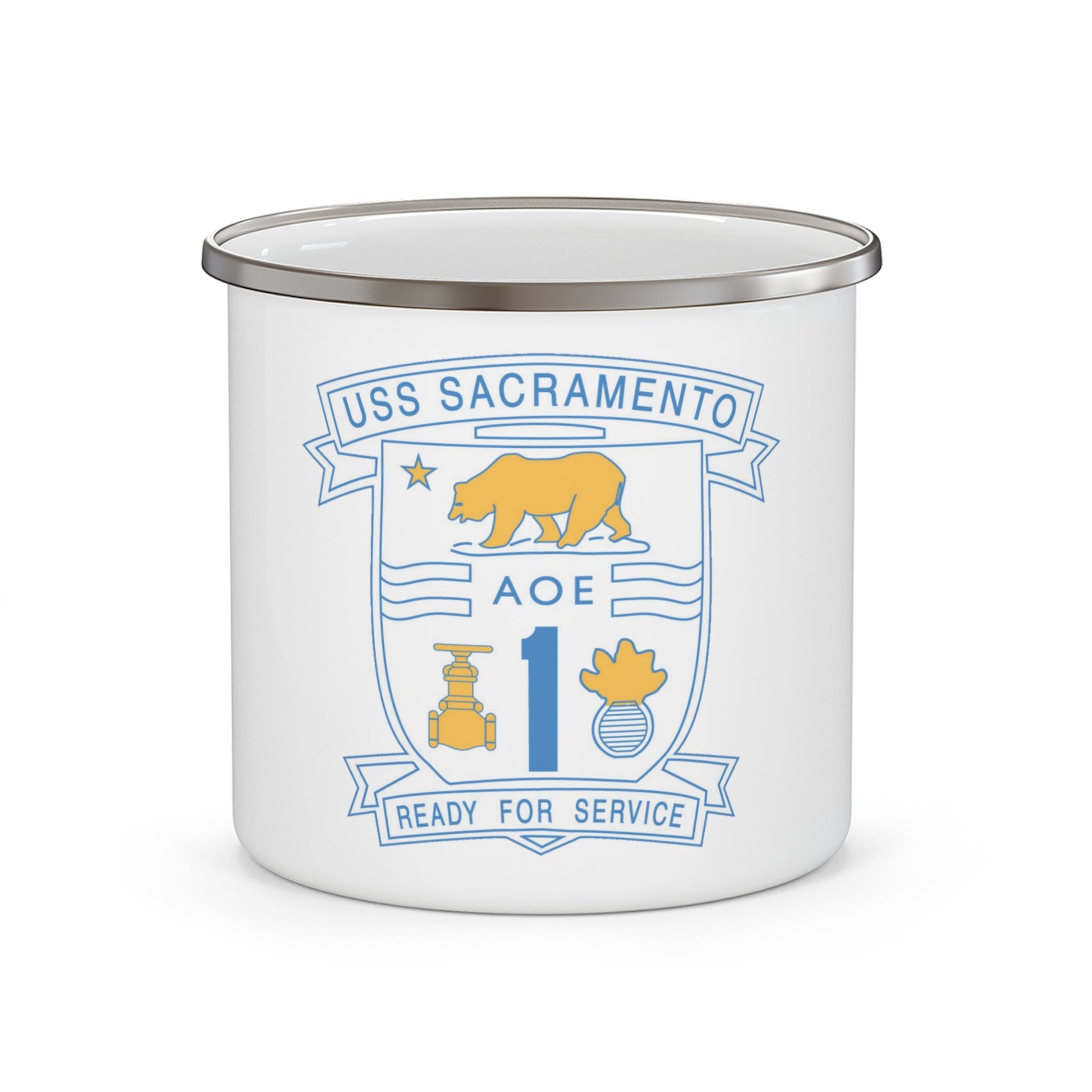 USS Sacramento Ready For Service (U.S. Navy) Enamel Mug 12oz-12oz-The Sticker Space