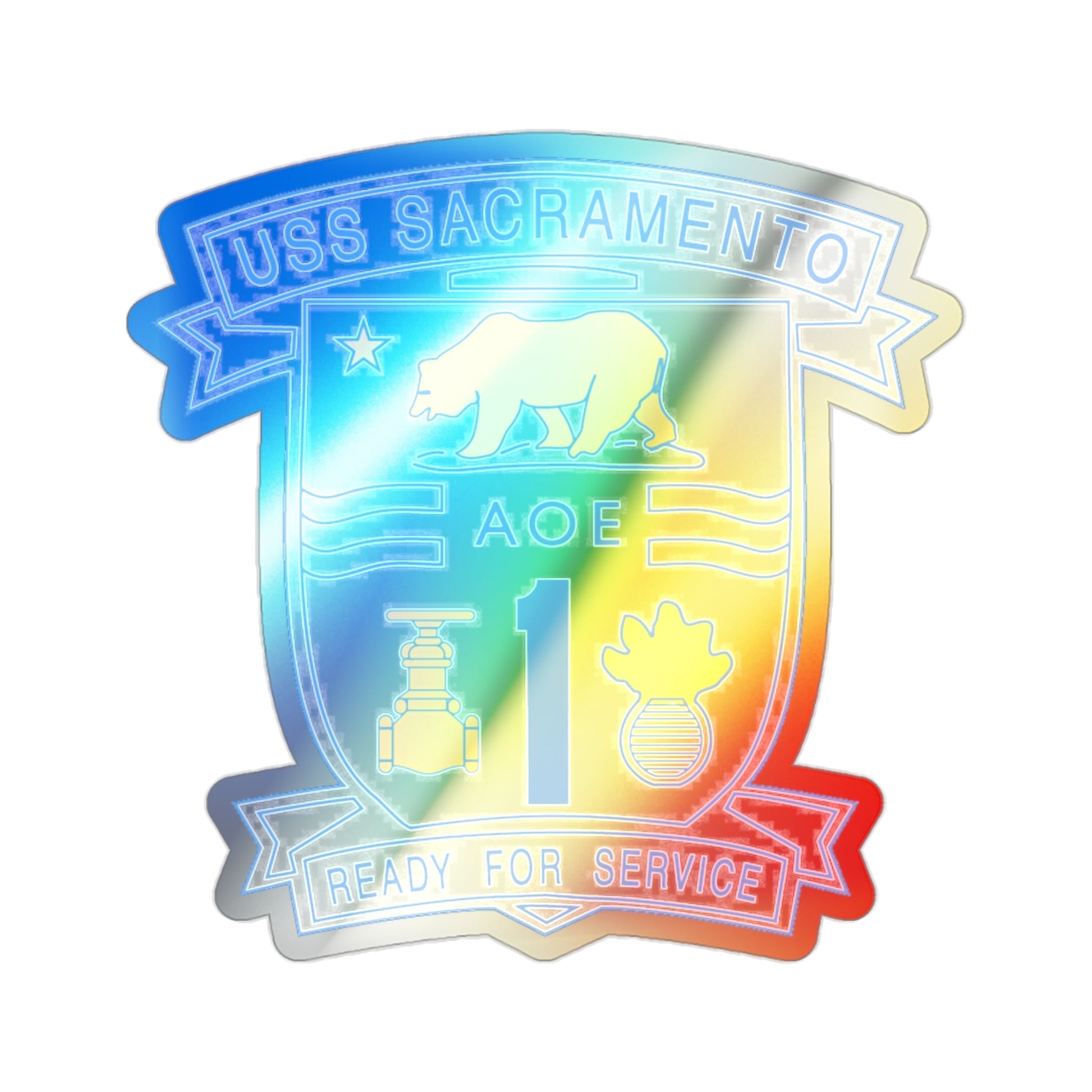 USS Sacramento Ready For Service (U.S. Navy) Holographic STICKER Die-Cut Vinyl Decal-2 Inch-The Sticker Space