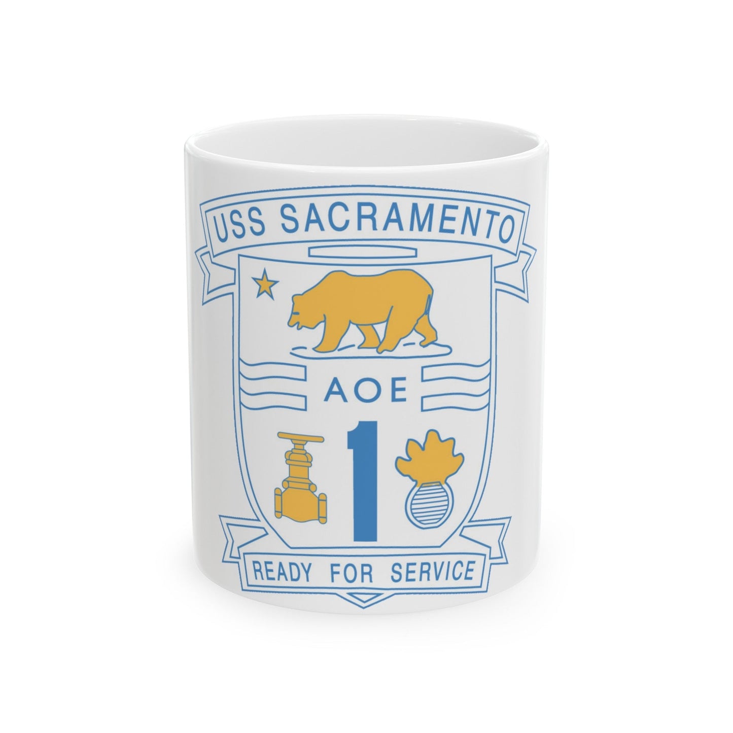 USS Sacramento Ready For Service (U.S. Navy) White Coffee Mug-11oz-The Sticker Space