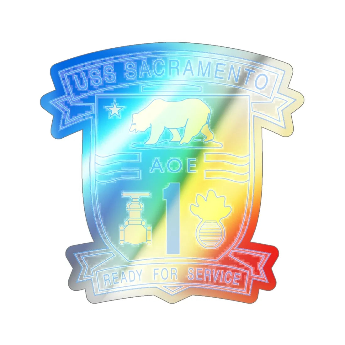 USS Sacramento Ready For Service (U.S. Navy) Holographic STICKER Die-Cut Vinyl Decal 6 Inch Holographic - The Sticker Space