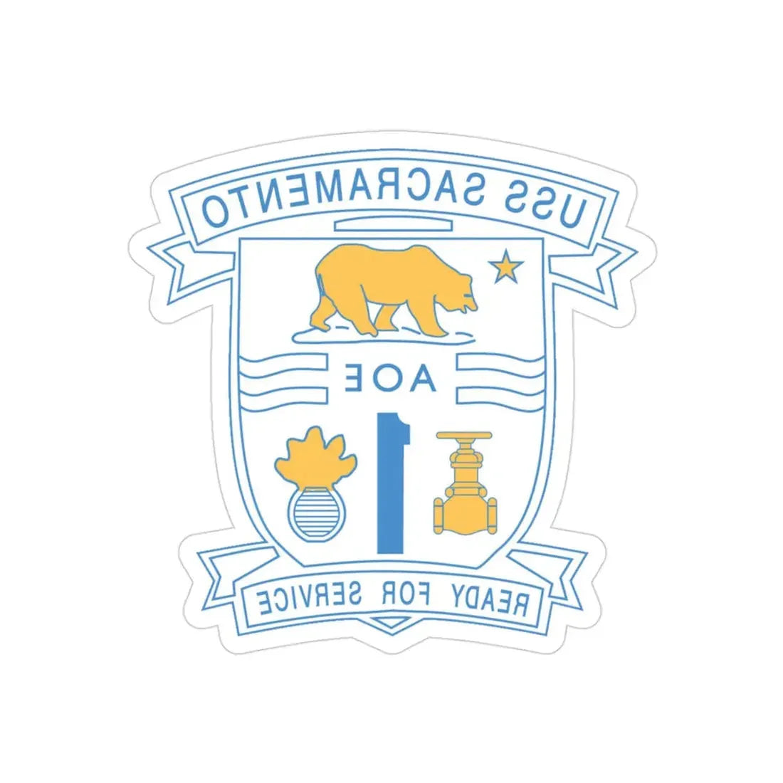 USS Sacramento Ready For Service (U.S. Navy) REVERSE PRINT Transparent Die-Cut STICKER 3 Inch Die-Cut Transparent - The Sticker Space