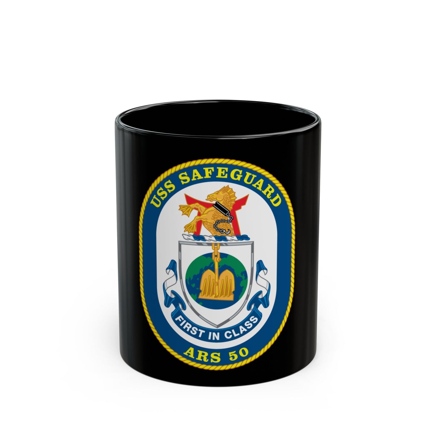 USS Safeguard ARS 50 (U.S. Navy) Black Coffee Mug-11oz-The Sticker Space