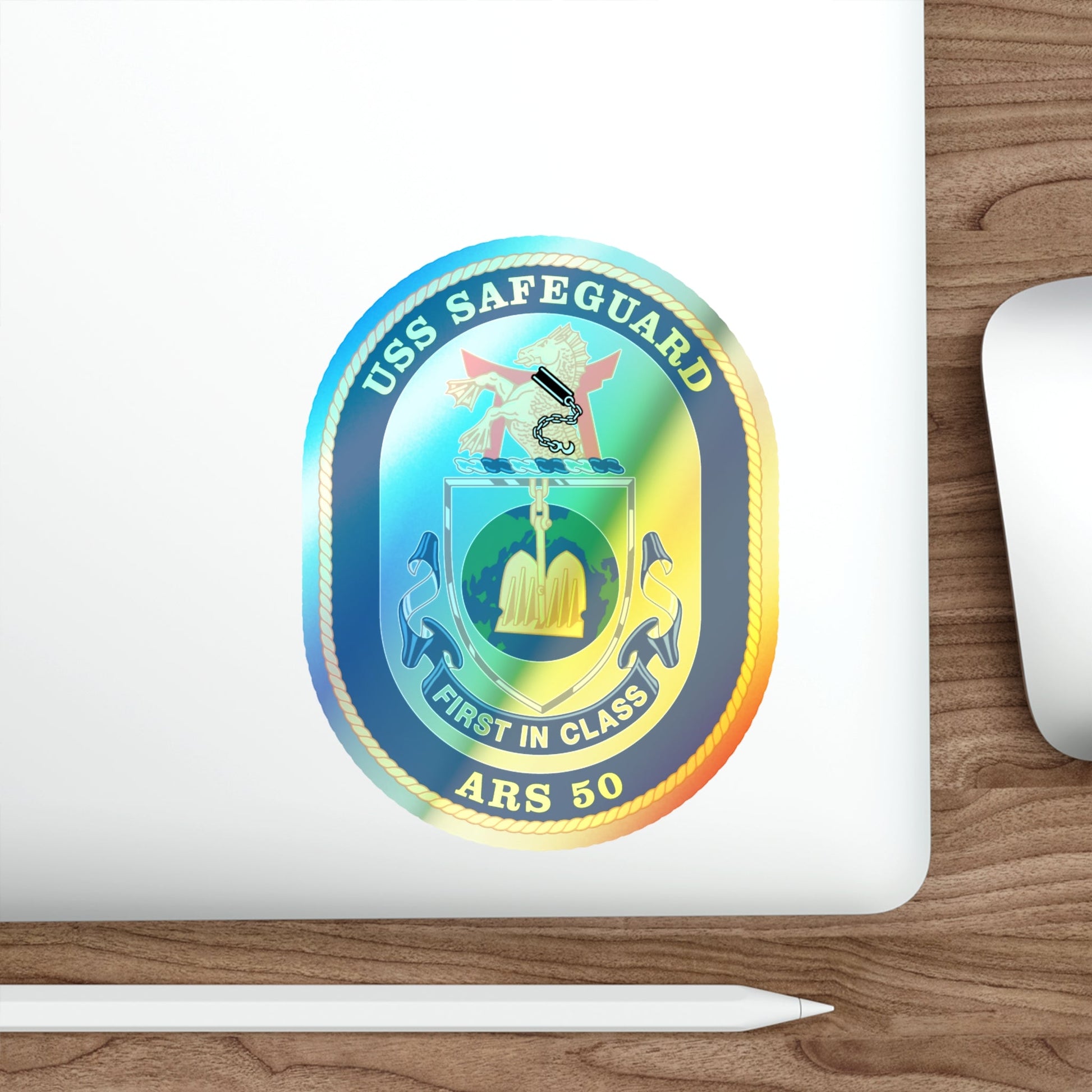 USS Safeguard ARS 50 (U.S. Navy) Holographic STICKER Die-Cut Vinyl Decal-The Sticker Space