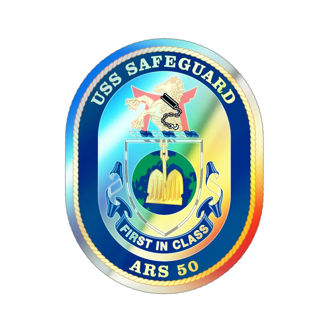 USS Safeguard ARS 50 (U.S. Navy) Holographic STICKER Die-Cut Vinyl Decal 4 Inch Holographic - The Sticker Space