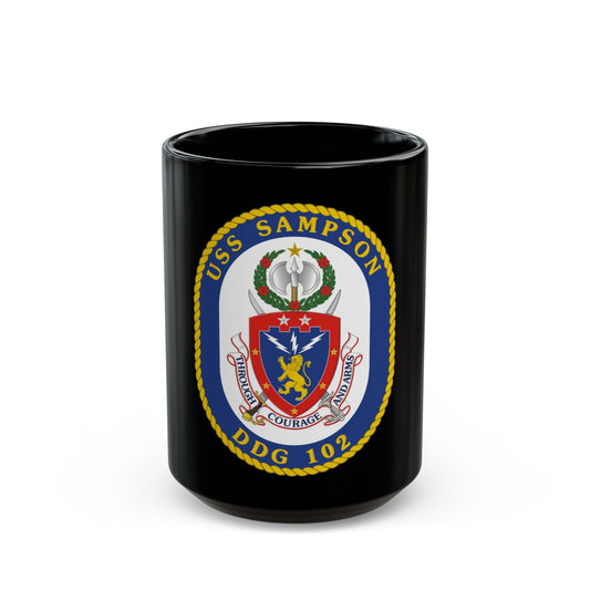USS Sampson DDG 102 Crest (U.S. Navy) Black Coffee Mug-15oz-The Sticker Space