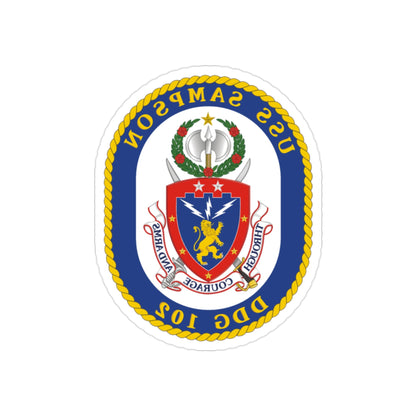 USS Sampson DDG 102 Crest (U.S. Navy) REVERSE PRINT Transparent STICKER-2" × 2"-The Sticker Space