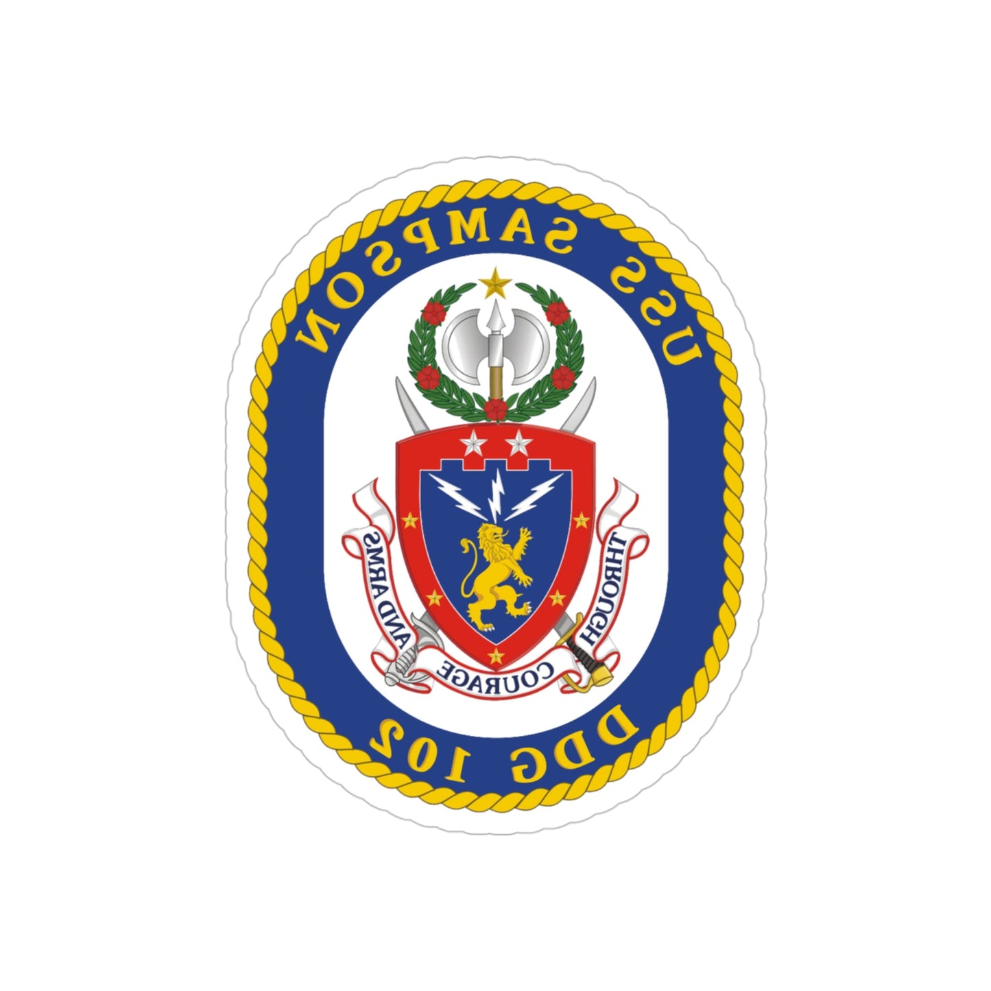 USS Sampson DDG 102 Crest (U.S. Navy) REVERSE PRINT Transparent STICKER-4" × 4"-The Sticker Space