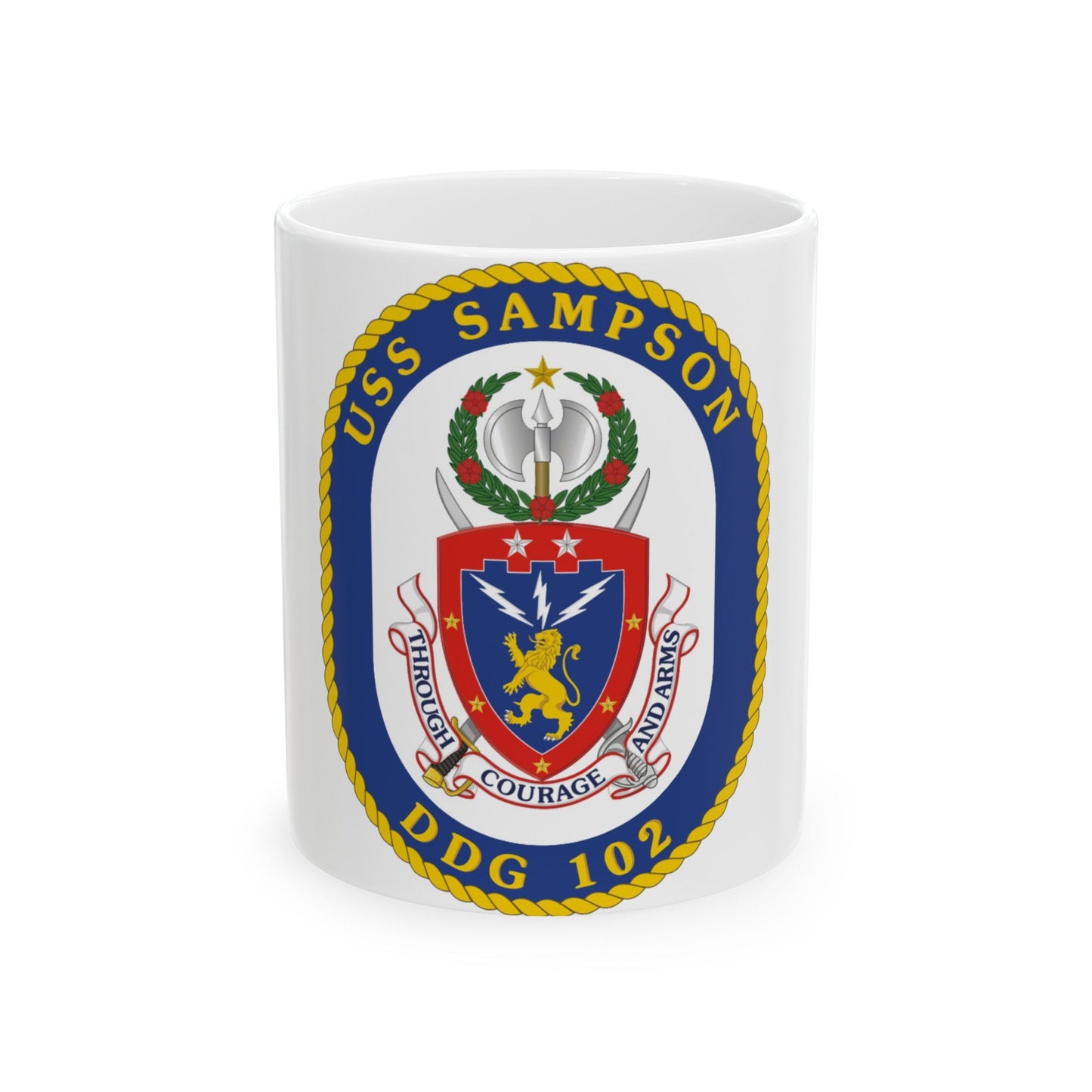 USS Sampson DDG 102 Crest (U.S. Navy) White Coffee Mug-11oz-The Sticker Space