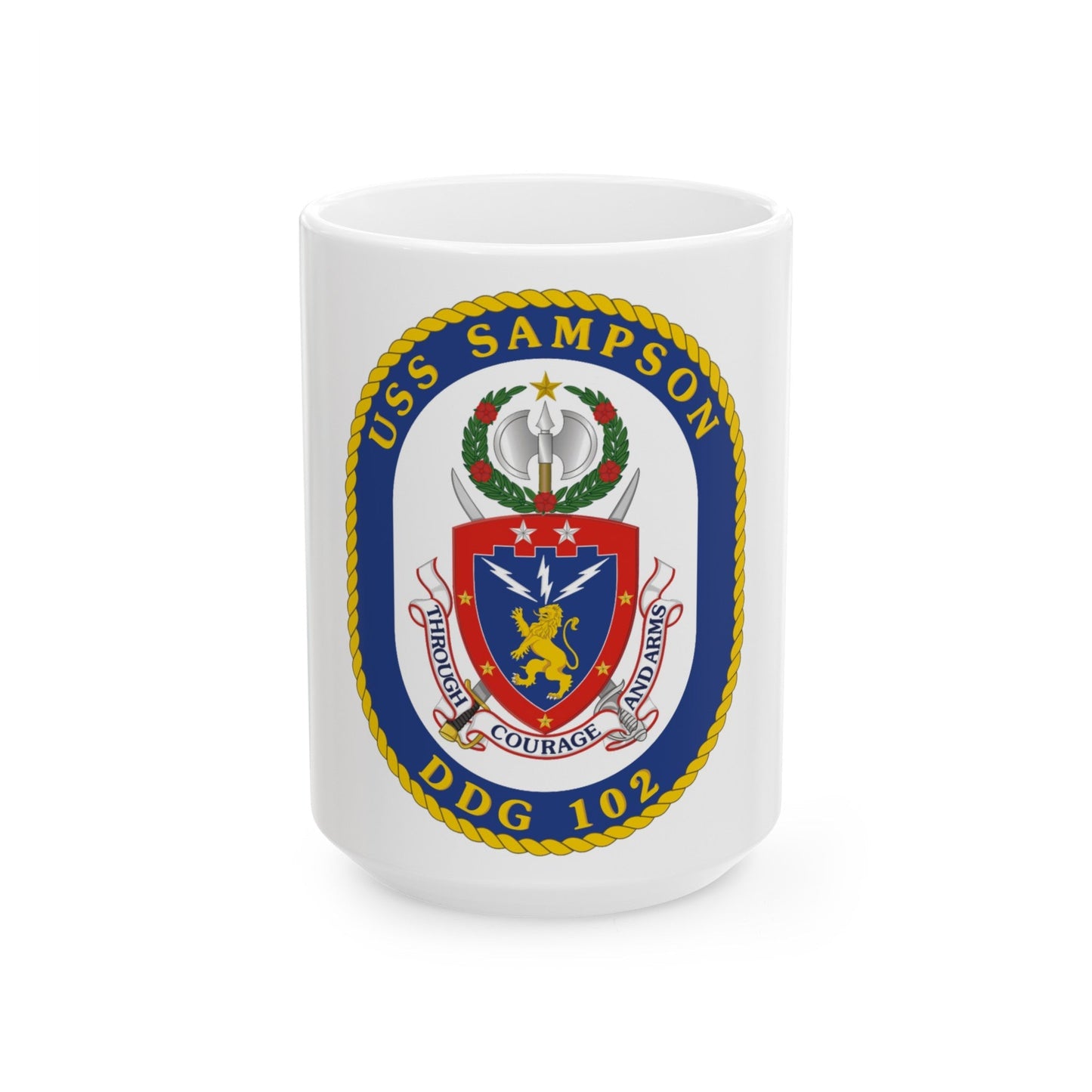 USS Sampson DDG 102 Crest (U.S. Navy) White Coffee Mug-15oz-The Sticker Space