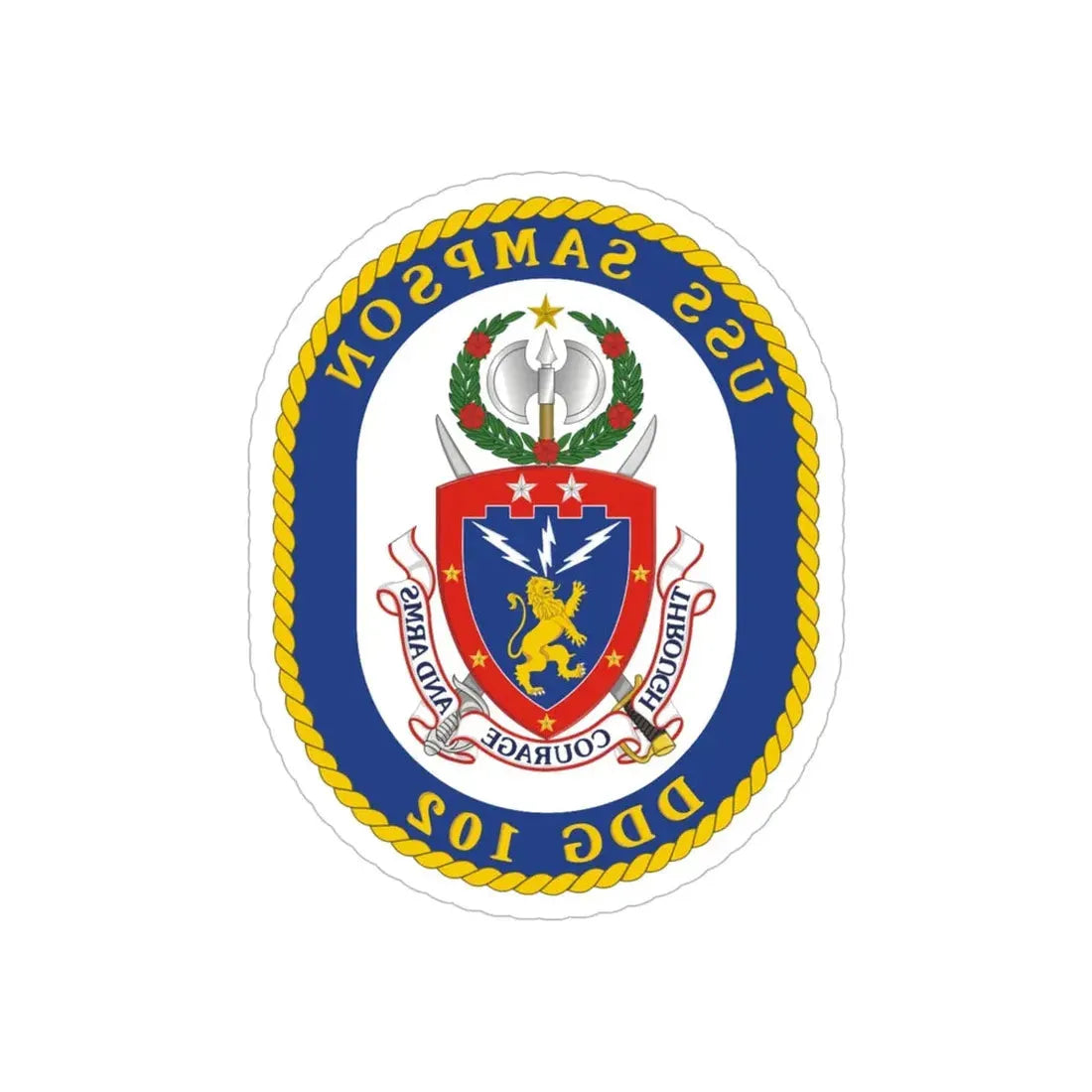 USS Sampson DDG 102 Crest (U.S. Navy) REVERSE PRINT Transparent Die-Cut STICKER 6 Inch Die-Cut Transparent - The Sticker Space