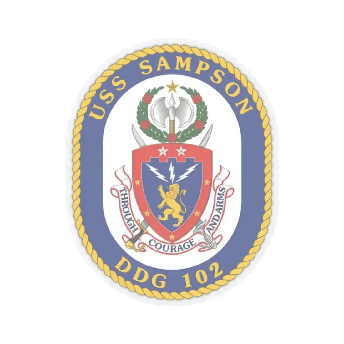 USS Sampson DDG 102 Crest (U.S. Navy) STICKER Vinyl Kiss-Cut Decal 2 Inch Transparent - The Sticker Space