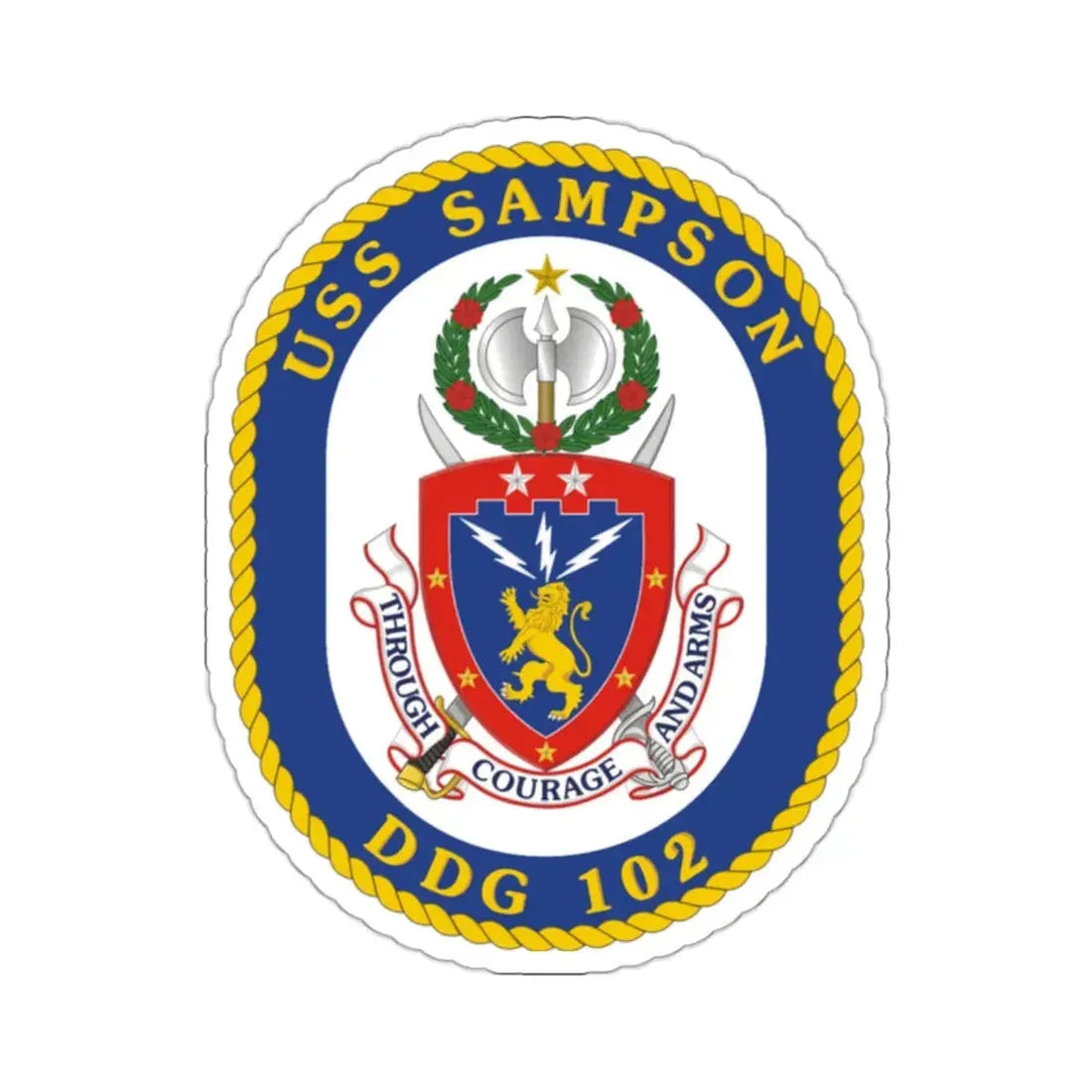 USS Sampson DDG 102 Crest (U.S. Navy) STICKER Vinyl Kiss-Cut Decal 2 Inch White - The Sticker Space
