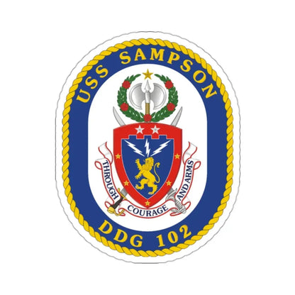 USS Sampson DDG 102 Crest (U.S. Navy) STICKER Vinyl Kiss-Cut Decal 2 Inch White - The Sticker Space