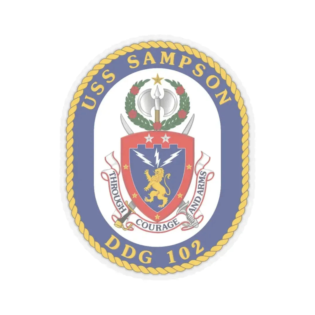 USS Sampson DDG 102 Crest (U.S. Navy) STICKER Vinyl Kiss-Cut Decal 3 Inch Transparent - The Sticker Space