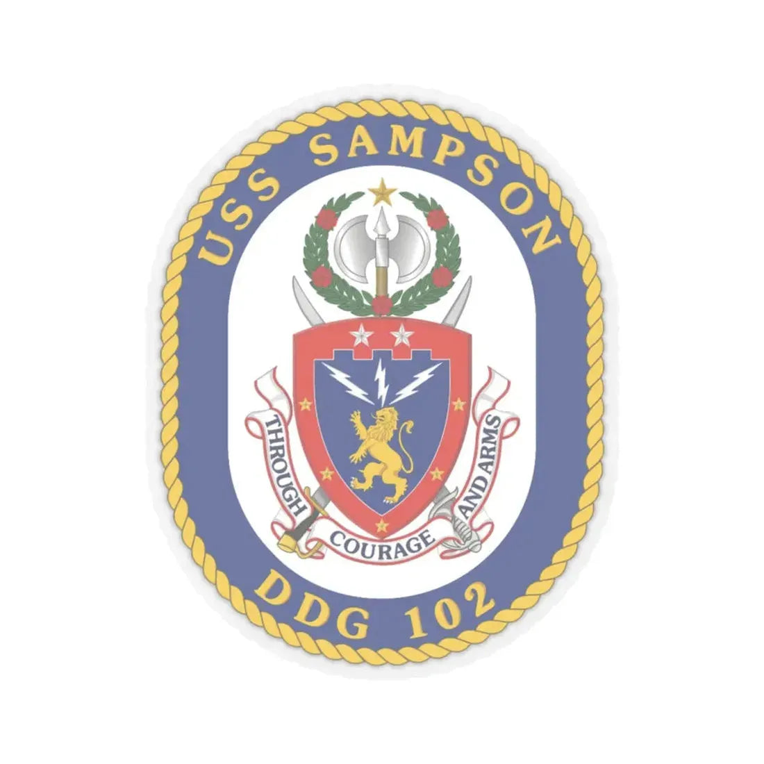 USS Sampson DDG 102 Crest (U.S. Navy) STICKER Vinyl Kiss-Cut Decal 4 Inch Transparent - The Sticker Space