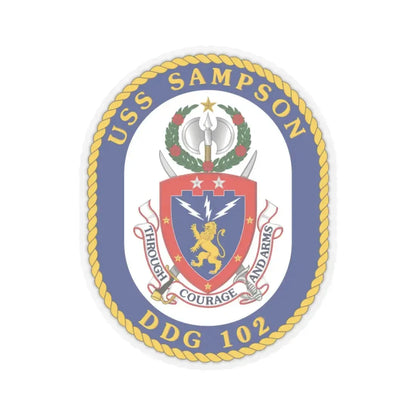 USS Sampson DDG 102 Crest (U.S. Navy) STICKER Vinyl Kiss-Cut Decal 4 Inch Transparent - The Sticker Space